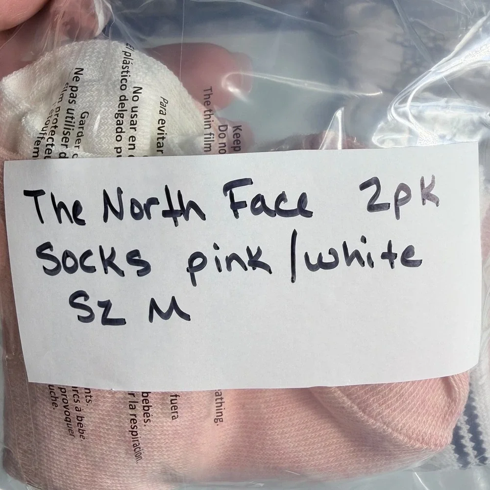 New The North Face 2 Pack Womens Socks Pink White Sz M Medium Crew Style
